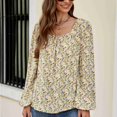 thumbnail image 2 of Mujer Cuello Cuadrado Estampado Floral Tops Moda Elegante Dobladillo Suelto Manga Larga Puff Camisa Blusa para Trabajo Albaricoque XL, 2 of 7