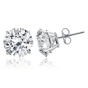 14K Solid White Gold Minimalist Round-Cut Solitaire CZ Stud Post Push Back Earrings