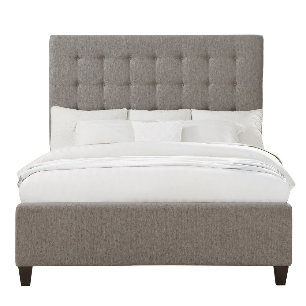 Biscuit Tufted Upholstered King Headboard in Light Grey