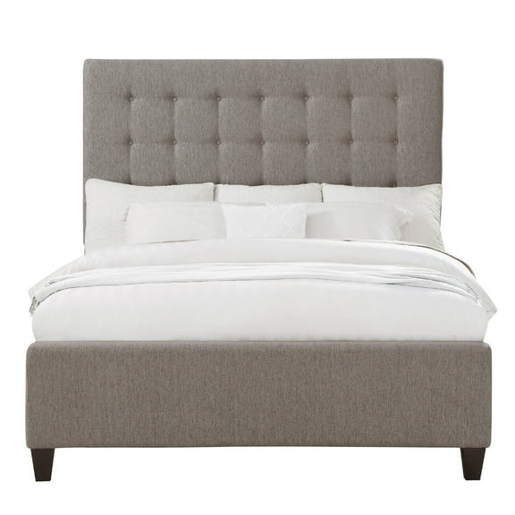 Biscuit Tufted Upholstered King Headboard in Light Grey