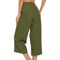 thumbnail image 5 of Womens Cropped Pants High Waisted Wide Leg Pleated Culottes Lightweight Casual Summer Trousers with Pockets for Travel Vacation,Olive Green,L, 5 of 7