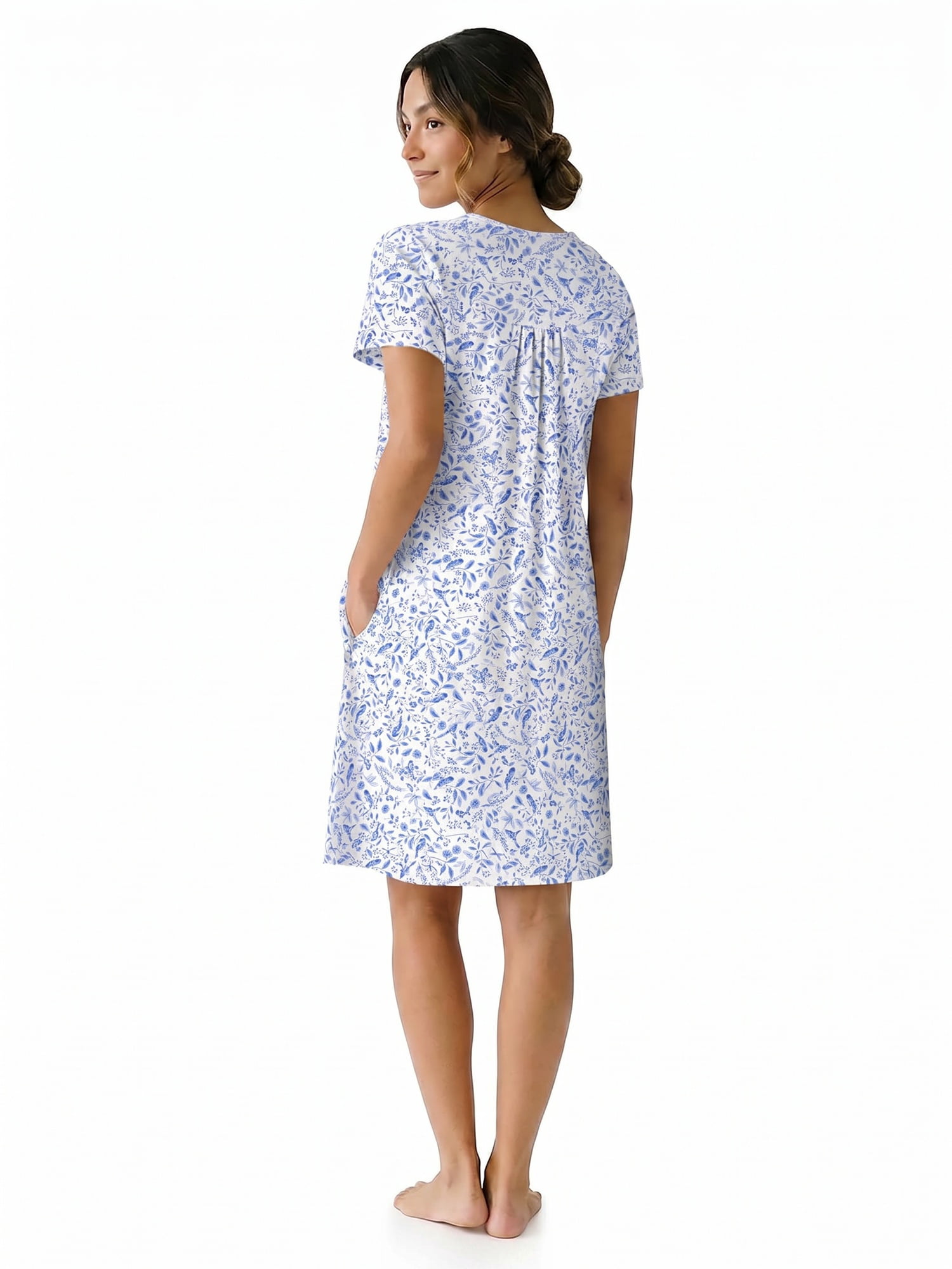 Aria Women’s Short Sleeve Split Neck Sweater Knit Nightgown, Sizes XS-5X
