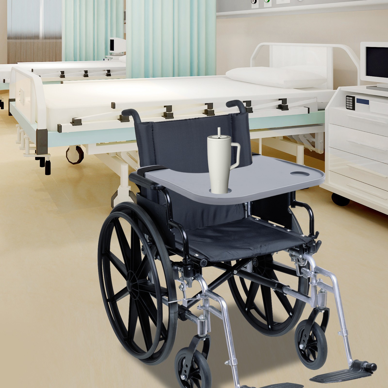 22.83*20.87in Wheelchair Table Board Wheelchair Table Tray w/ Cup Holder for Elderly Disabled