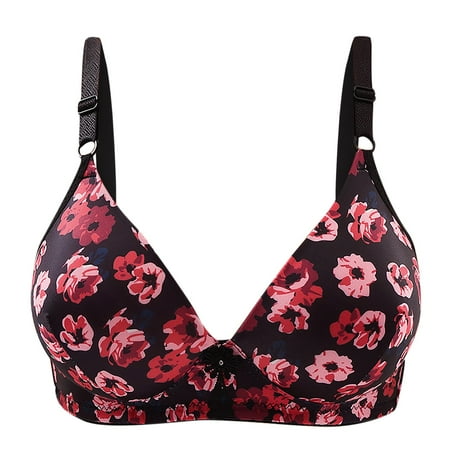 

Henpk Woman S Fashion Bowknot Printing Comfortable Hollow Out Bra Underwear No Rims 0110