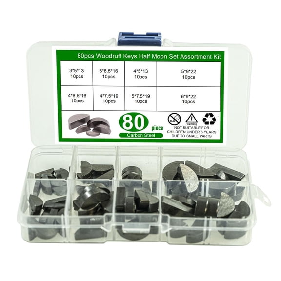 Heavy Duty Woodruff Key Set Multiple Size Carbon Steel for Rotating Shafts Use