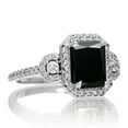 thumbnail image 2 of 1.5 Carat Emerald Cut Three Stone Black Diamond Halo Diamond Ring on 10k White Gold, 2 of 2