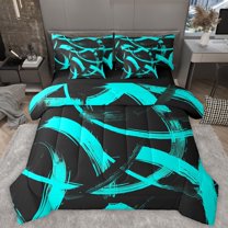 Homewish Geometric Stripes Twin Bedding Sets 7-Piece for Teens Boys Girls,Abstract Lines Bedding Comforter Set Microfiber,Vintage Aesthetic Breathable Sheet Sets,Lightweight Room Decor,Reversible