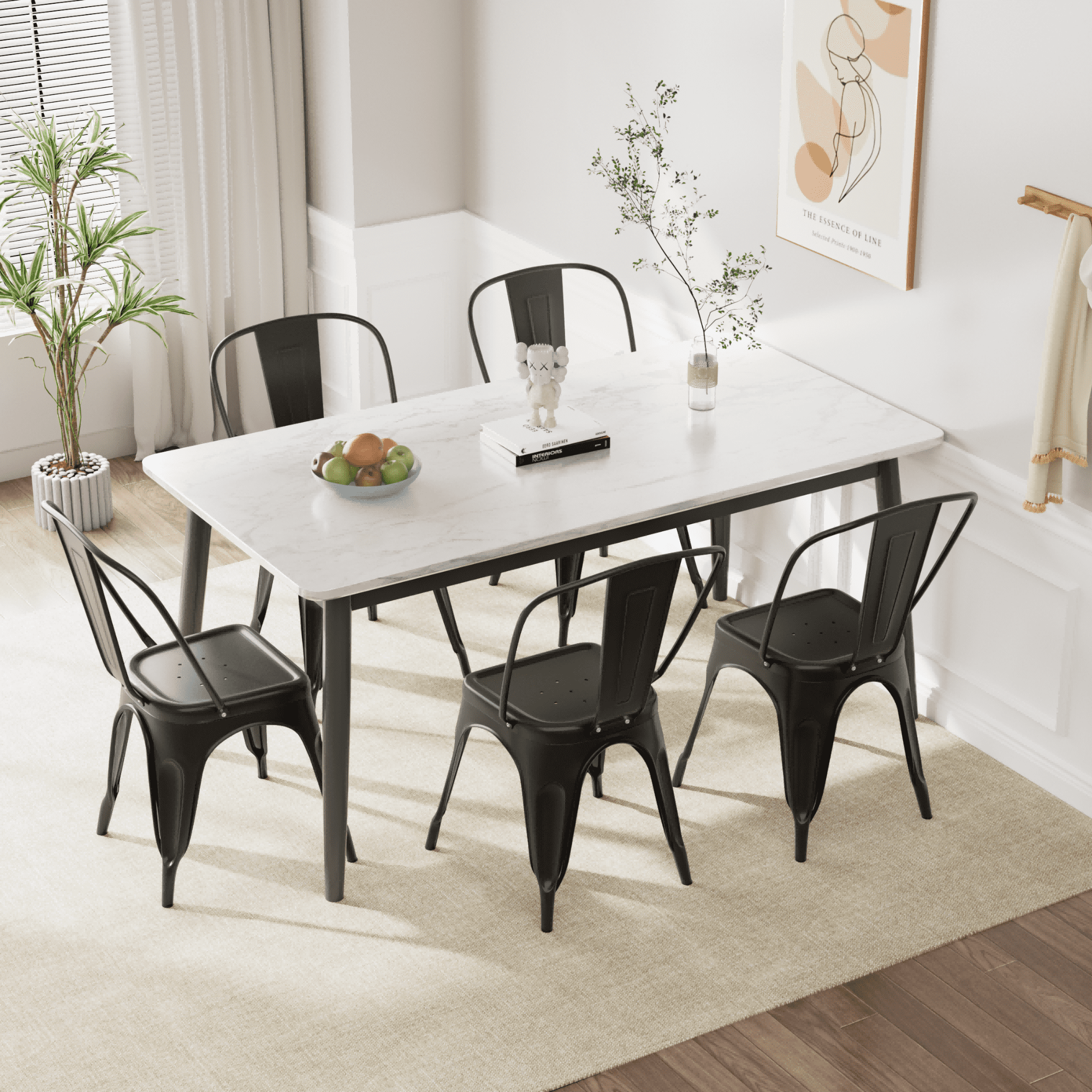Furmax Set of 4 Metal Dining Chairs Stackable Indoor Industrial Vintage Chairs,Black