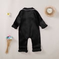 thumbnail image 4 of mgoYE Newborn Baby Girl Boy Silk Pajamas 3 6 12 18 24 Month Long Sleeve Button Satin Infant Pjs One Piece Jumpsuit Loungewear(Black,18-24 Months), 4 of 4