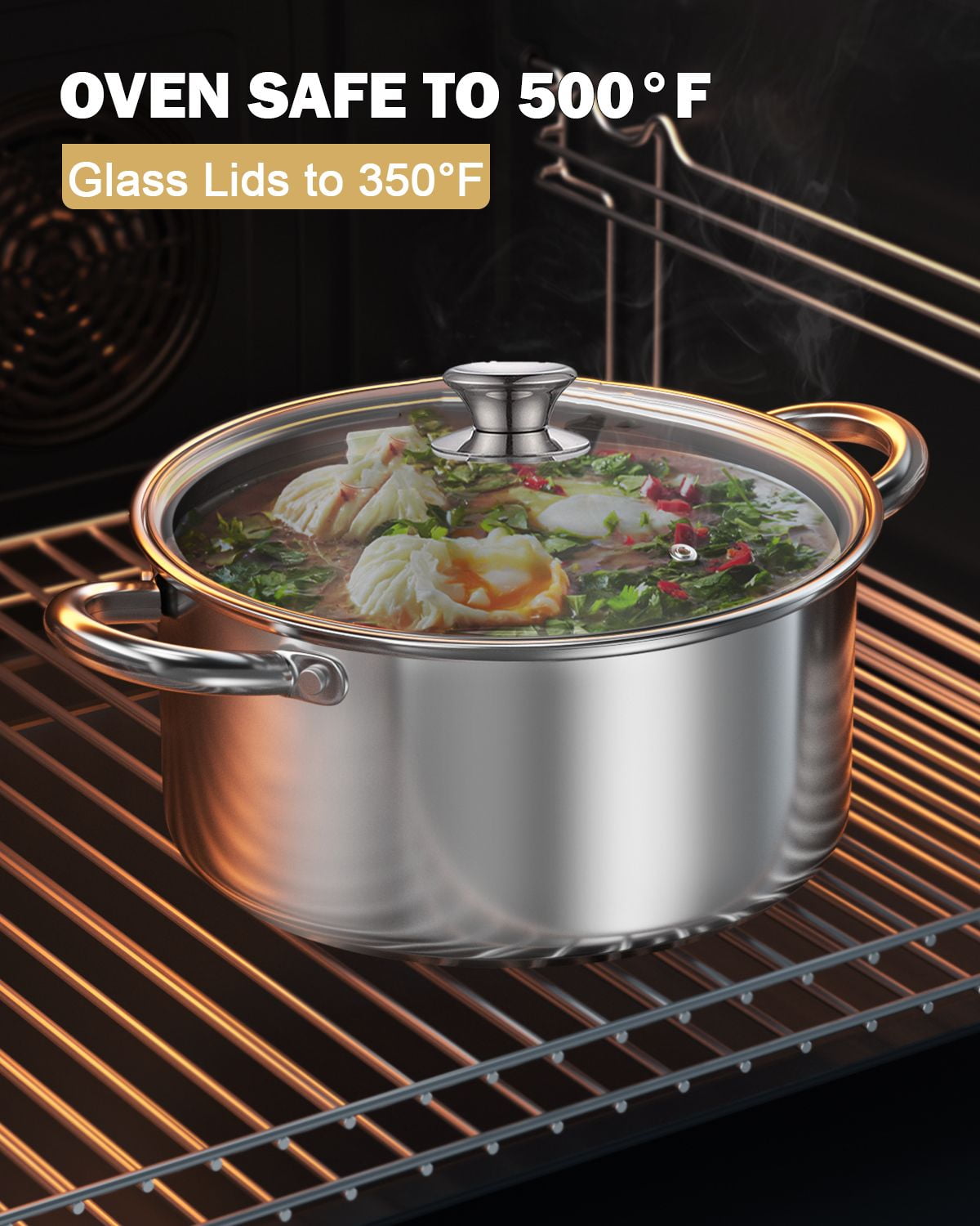 OVENTE 4.8 Quart Stovetop Stainless Steel Pasta Pot with Strainer Lid &  Locking Feature, Easy Storage and Pour Safe with Cool Touch Handles Perfect