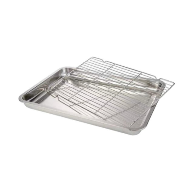 Transemion Easy To Clean Food Pan Food Prep Tray With Wire Rack Various Cooking Tasks At Home Baking Tray Pan Roasting Cooling Silver 40 x30 x4.8 cm