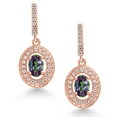 thumbnail image 2 of Gem Stone King 18K Rose Gold Plated Silver Green Mystic Topaz and White Moissanite Dangle Earrings for Women (1.71 Cttw, Gemstone November Birthstone, Oval 6X4MM), 2 of 4
