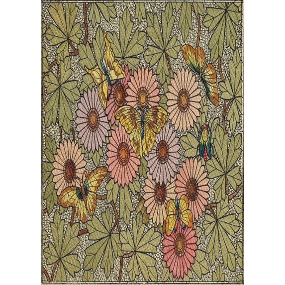 Ahgly Company Machine Washable Indoor Rectangle Transitional Fall Leaf Brown Green Area Rugs, 2' x 3'
