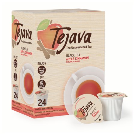Tejava Unsweetened Apple Cinnamon Flavored Black Tea Pods | 4 Cases | 100% Recyclable Single Serve K Cups | Keurig Compatible (96 Count)