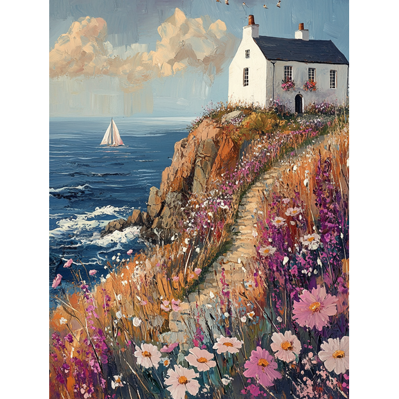 Coastal Cottage Floral Canvas Wall Art, Perfect for Living Room, Bedroom, Bathroom, Kitchen, and Office Decoration.