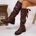 thumbnail image 2 of Boots for Women with Heel Stitching Round Toe Lace-Up Knee-High Boots, 2 of 9