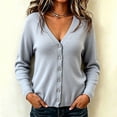 thumbnail image 2 of Domzest Womens Lightweight Cardigan V Neck Button Down Long Sleeve Knit Sweater Fall Casual Soft Basic Knit Cardigan Sweater Gray L, 2 of 6