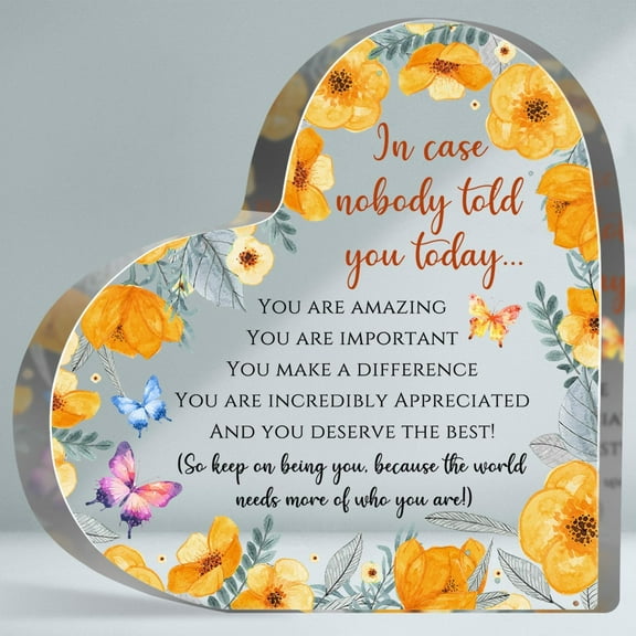 Thank You Gifts for Teacher, Appreciation Gifts for Women Men, Floral Decor Acrylic Plaque, Heart Shape Acrylic Keepsake with Warm Words, Home Office Desktop Decoration