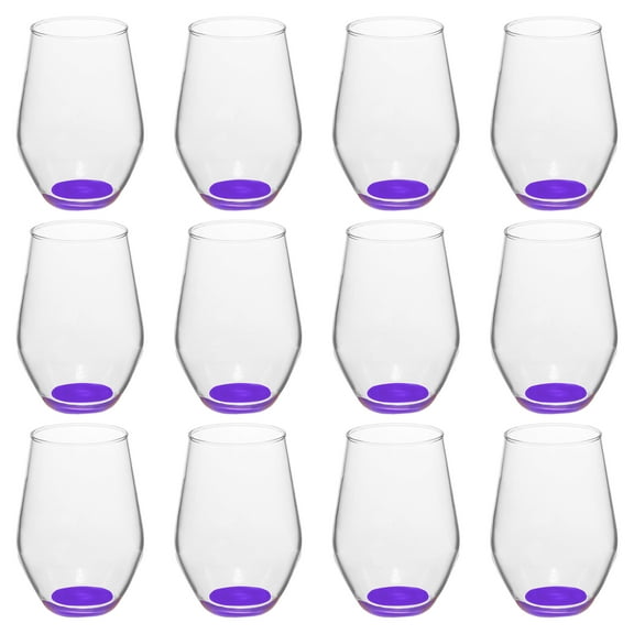 Concerto Stemless Wine Glasses 11 oz. Set of 12, Bulk Pack - Restaurant Glassware, Perfect for Red Wine, White Wine or Cocktails - Purple