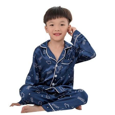 

Dadaria Satin Pajamas Kids Toddler Kids Baby Boys Girls Cartoon Tops+Pants Pajamas Sleepwear Outfits Navy 110 Men