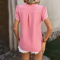 thumbnail image 5 of Lovskoo Summer Tops for Women 2024 Ruffle Short Sleeve Solid Color Trendy Comfortable Breathable V-Neck Blouses Shirt Tops Watermelon Red M, 5 of 7