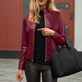 thumbnail image 2 of GEWSEY Womens Faux Leather Long Sleeve Jackets Quilted Moto Outwear Slim Lapel Coats (Wine, M), 2 of 9