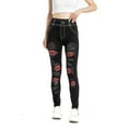 thumbnail image 2 of Xysaqa Women's Jeans Look Jeggings Womens Skinny High Waisted Fake Denim Jeggings Soft Stretch Seamless Fiery Red Lips Print Full Leggings Pull-On Casual Pants Black 2XL, 2 of 5