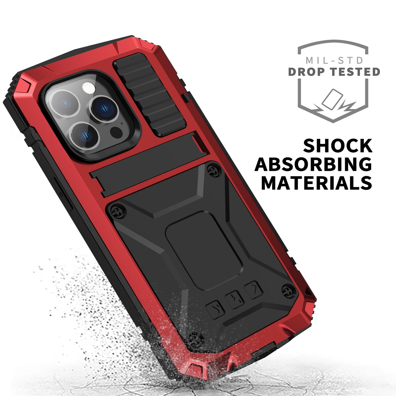 iPhone 14 Pro Max Rugged Full-Body Case, Metal Bumper Built-in Screen Protector&Kickstand,Dustproof and Drop-Proof,Full Body Protection Heavy Duty Rugged Military Cover For iPhone 14 Pro Max, Red