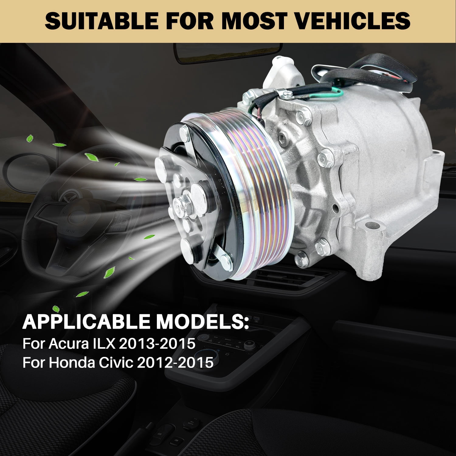 AC Compressor with A/C Clutch for Honda Civic 1.8L (2012-2015) & Acura ILX 2.0L (2013-2015) | CO9779C, Replaces 38810R1AA01