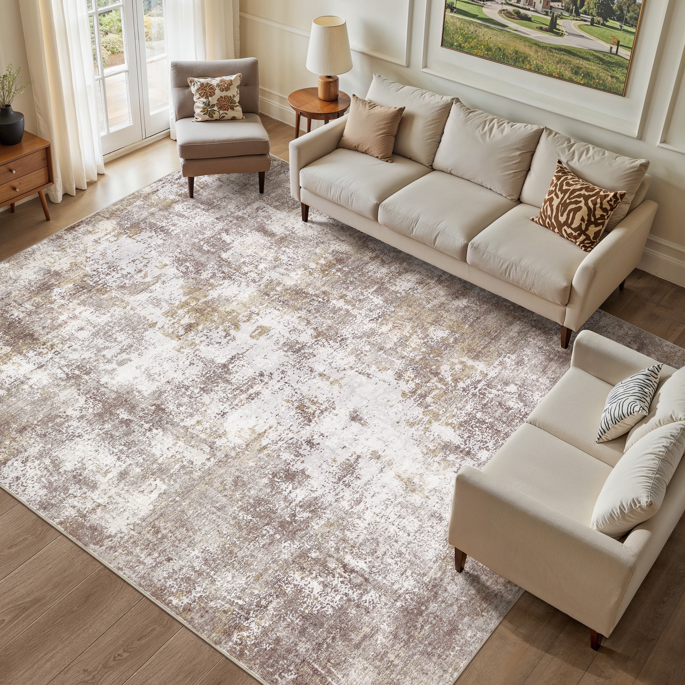 UERMEI Area Rugs for Living Room 12x15 Washable Rug Vintage Pattern Large Non-Slip Stain Resistant Soft Durable Floor Carpet for Bedroom, Dining Room, Home Office - Golden