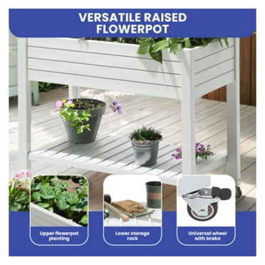 JTAOT Resin Raised Garden Bed 43" x 18" Modular Planting With Universal Wheels Gardening