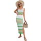 thumbnail image 5 of 2023 verano Amazon mujeres europeas y americanas nuevo cuello cuadrado rayas hueco conjunto Chaleco Corto vestido largo dividido para mujeres, 5 of 5