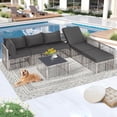 thumbnail image 5 of Ainfox 7 Pieces Outdoor Wicker Patio Furniture Set, Adjustable Backrest Sectional Conversation Couch with Thick Cushions & Coffee Table for Garden Porch Poolside, Gray/Gray, 5 of 8