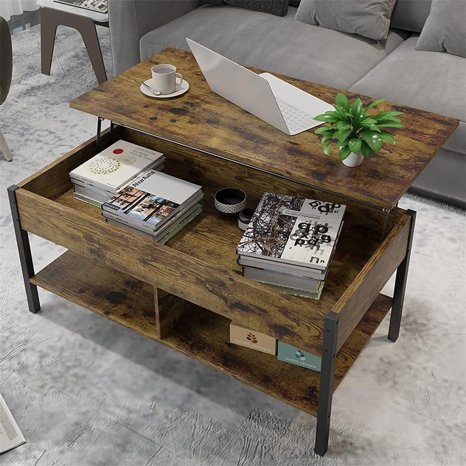 Private Jungle Modern Modern Lifting Coffee Table with Hidden Storage, Flip Top Coffee Table, Wooden Lifting Table, Retro Center Table for Living Room, Brown Private Jungle Modern Modern Lifting Coffee Table with Hidden Storage, Flip Top Coffee Table, Wooden Lifting Table, Retro Center Table for Living Room, Brown
