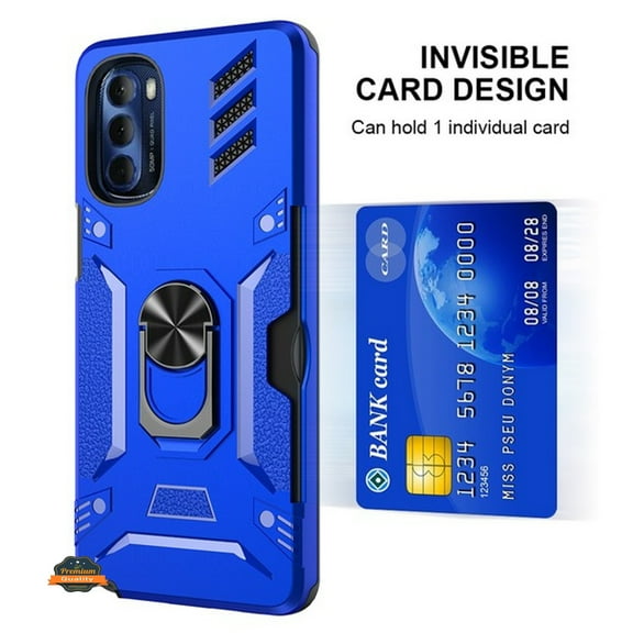 For Motorola Moto G 5G 2023 Invisible Wallet Credit Card Holder with Ring Stand Kickstand Shockproof Hybrid Phone Case Cover by Xpression - Blue