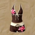 thumbnail image 6 of CUZIBR Girls Swimsuit Two Piece Floral Print Summer Sleeveless Halter Neck Beachwear Tank Tops And Shorts Tankini Sets Bathing Suit,Coffee,11-12 Years, 6 of 7