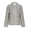 thumbnail image 5 of Tweed Plaid Blazer Jacket for Women Full Sleeve Stand Collar Open Front Cardigan Outerwear Gray S, 5 of 9
