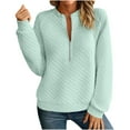 thumbnail image 3 of XPMWRP Women Half Zip Up Quilted Sweatshirt Lightweight Crew Neck Long Sleeve Loose Fall Fashion Textured Pullover Tops Mint Green XL, 3 of 7