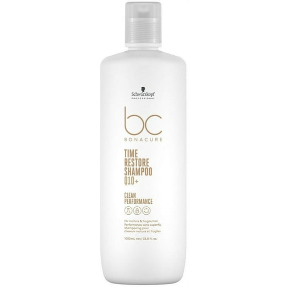 33.8 oz , Schwarzkopf BC Q10 Time Restore Clean Performance Shampoo , Hair Beauty Product - Pack of 1 w/ Sleek Pin Comb
