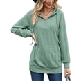 thumbnail image 1 of Jersey de baile sexy para mujer, sudadera con capucha con cremallera de un cuarto, Tops de punto sueltos lisos con bolsillos, 1 of 3