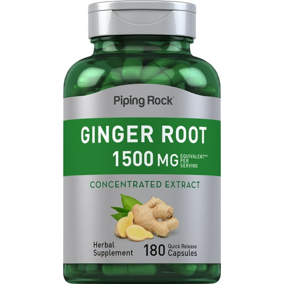 Ginger Root Capsules | 1500 mg | 180 Count | Non-GMO, Gluten Free Supplement | by Piping Rock