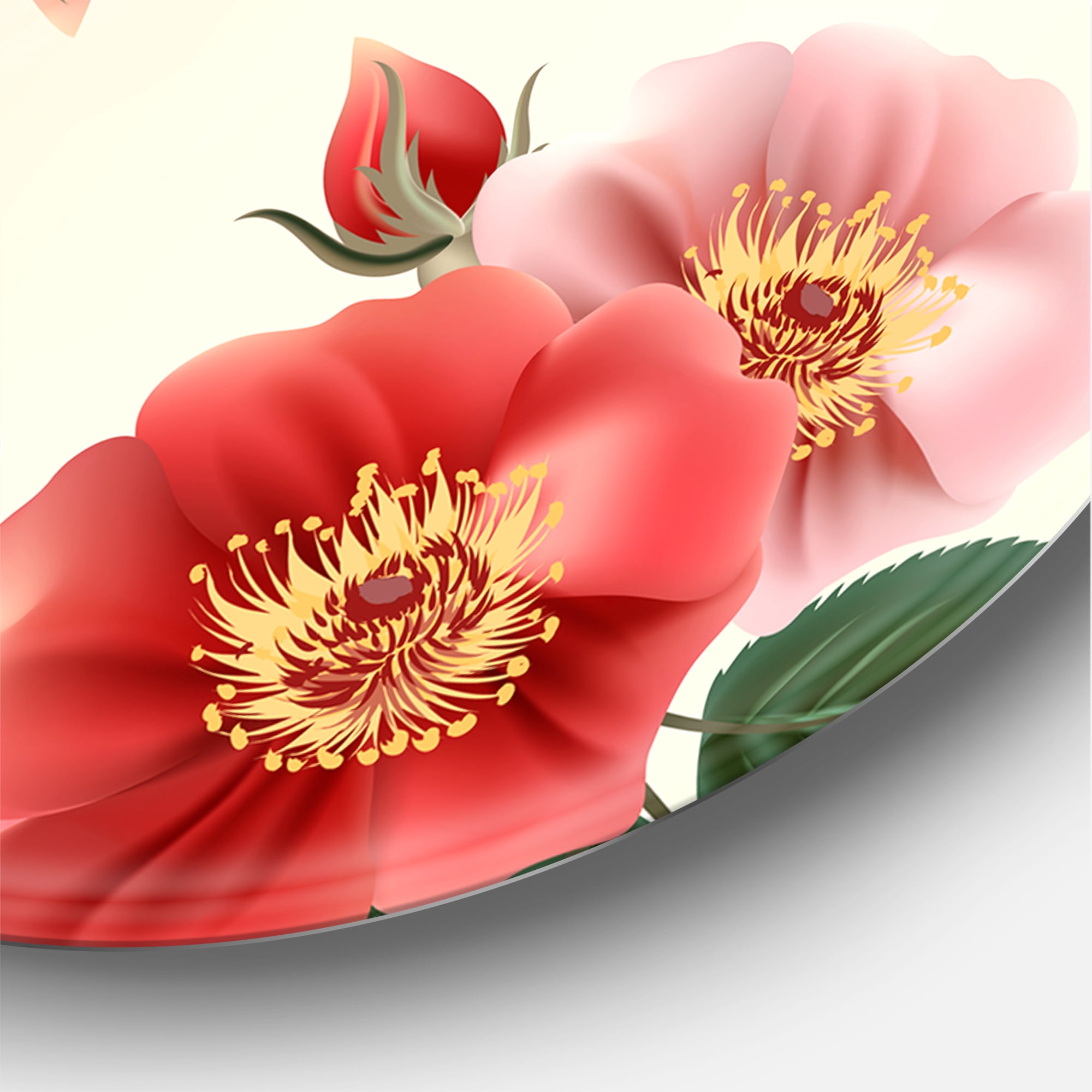 Designart 'Ancient Red Roses' Traditional Circle Metal Wall Art 36x36 - Disc of 36