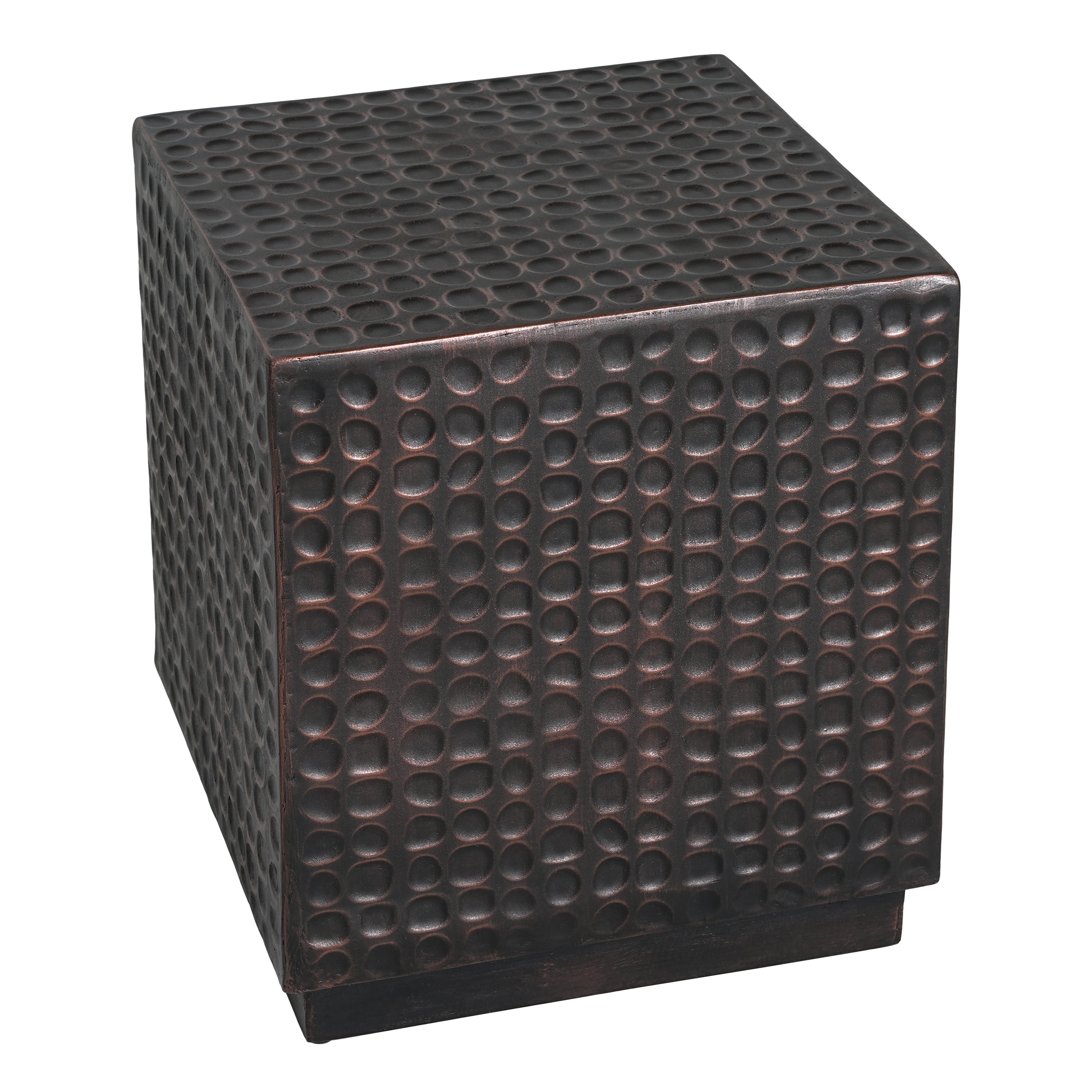 Cube Fluted Side Table, Outdoor Patio End Coffee Table for Garden Backyard, Antique Copper