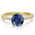 thumbnail image 3 of Gem Stone King 14K Yellow Gold Blue Created Sapphire and Lab Grown Diamond Engagement Ring for Women | 2.66 Cttw | Round 8MM | Gemstone September Birthstone | Size 8, 3 of 6