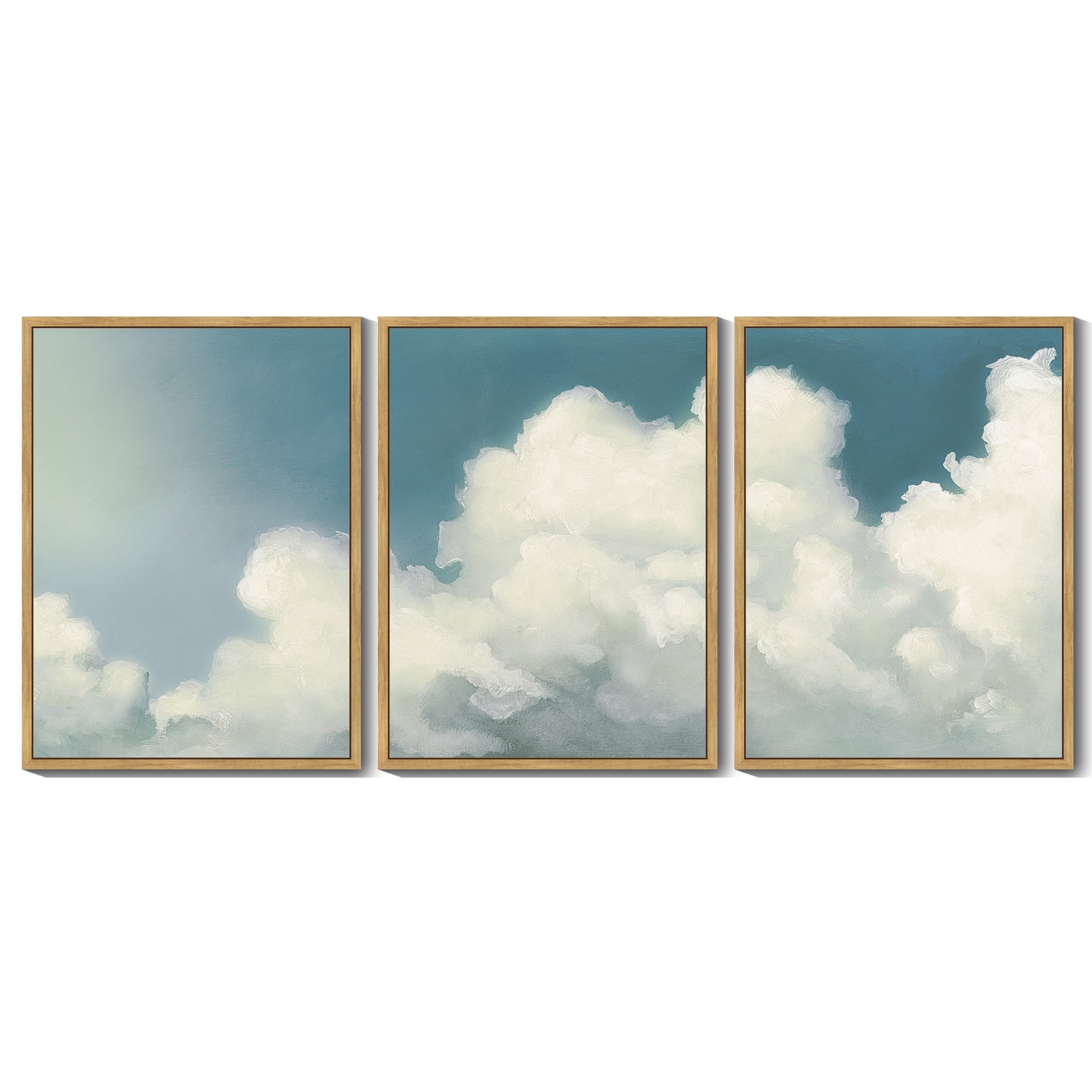 Drsoum Cloud Framed Wall Art Cloudy Sky Natural Wall Decor Vintage Landscape Modern Painting Artwork for Living Room Bedroom 11x14in3pcs Natural Framed