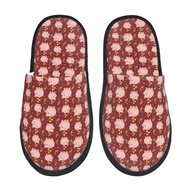 Fotbe Cute Pig with Coins Pantuflas Peludas para Mujer con Estampado, Zapatillas de Peluche, Zapatos de Invierno para Casa, Uso Interior y Exterior-Large