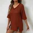 thumbnail image 5 of Youyipin Womens Tops Spring Fashion Waffle Knit Shirts Rolled Short Sleeve V Neck Summer Tops Dressy Casual Trendy Split Front Tunic Spring Tops For Women, 5 of 8