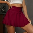 thumbnail image 2 of Xyxonk Pleated Skirts for Women Flowy Tennis Skirts with Pockets Athletic Skorts Running Short Skirt Summer Pleated High-Waisted Skirt Wine 2XL, 2 of 5