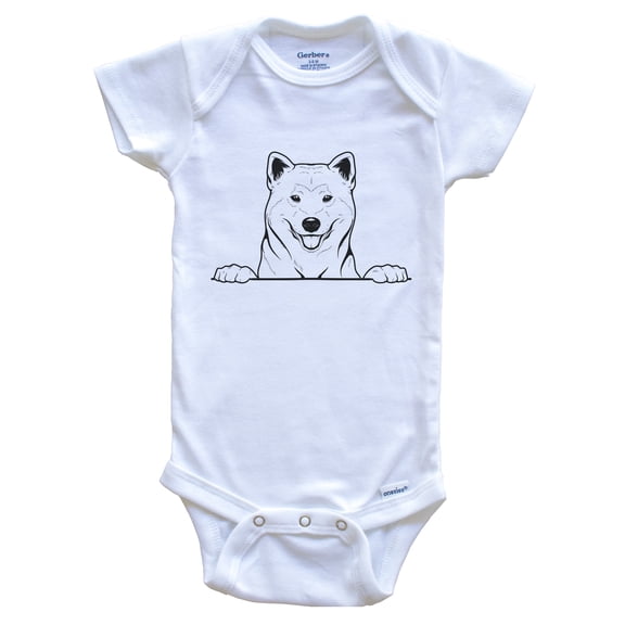 Akita Dog Breed Drawing Cute Baby Bodysuit, 0-3 months white
