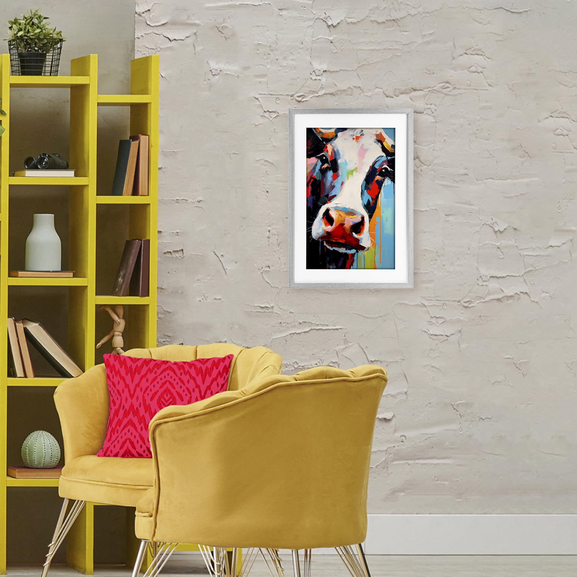 Stupell Industries Cow Of Many Colors Gray Framed Print Under Glass, design by Creative Studio